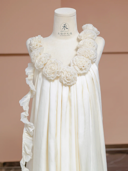 Off-white halter-neck straight long ball gown, bridal dress R8318
