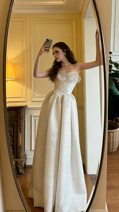 Light apricot strapless long ball gown, bridal dress R8592