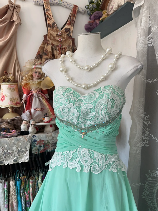 Light green tube top slim waist A-line temperament long skirt ball gown R6181