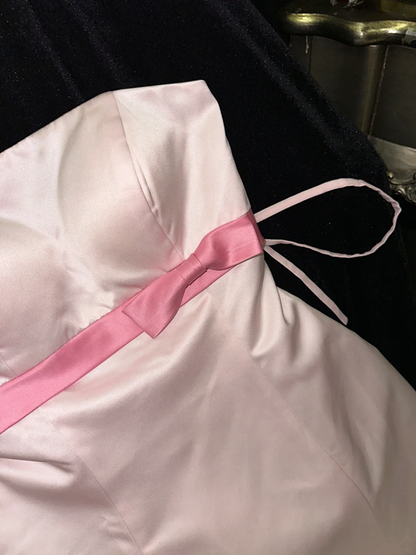 Light pink strapless fitted long ball gown R6979