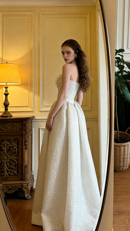 Light apricot strapless long ball gown, bridal dress R8592