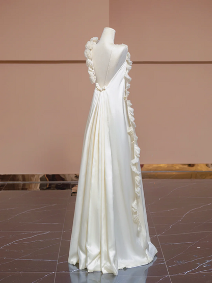Off-white halter-neck straight long ball gown, bridal dress R8318