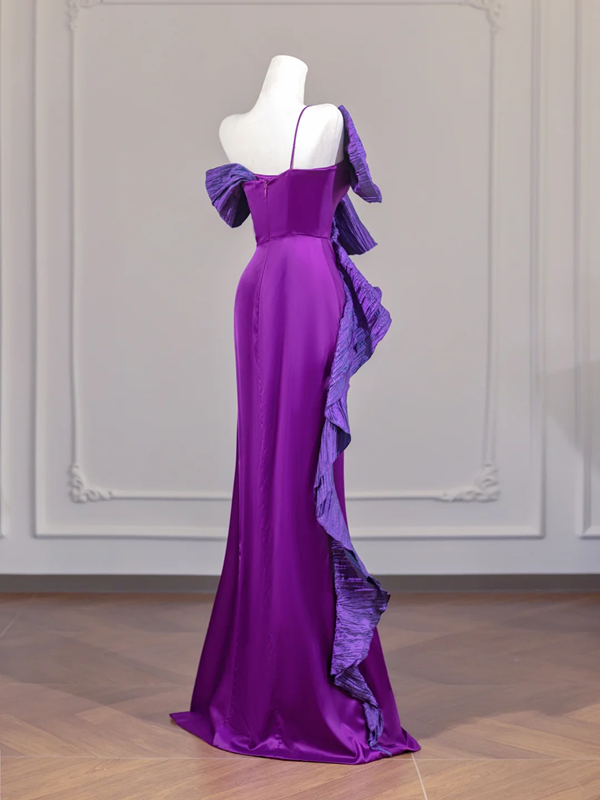 Purple halter neckline, bow-tie, fitted long ball gown R8260