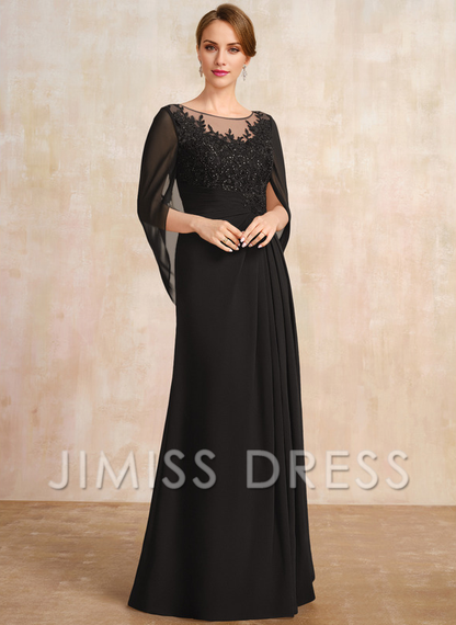 A-shaped Scoop Illusion floor lace chiffon with sequins and pleats, mother of the bride dress