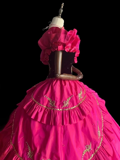 Barbie pink fitted bob with a full skirt, long ball gown, bridal dress R6819