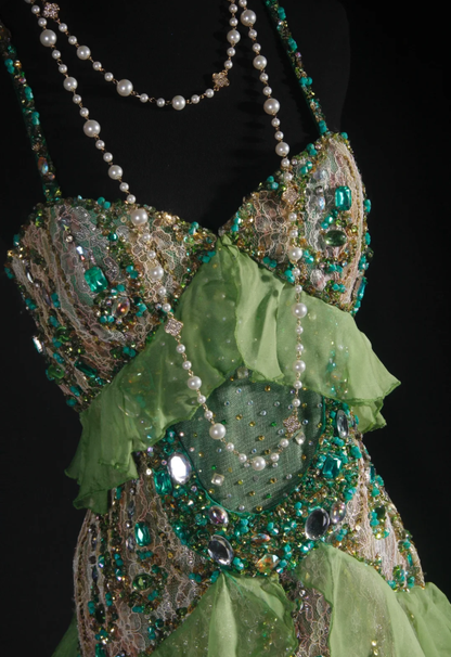 Gorgeous Spaghetti Straps Green Tulle Lace Beaded Mermaid Long Evening Dress Birthday Party Gown