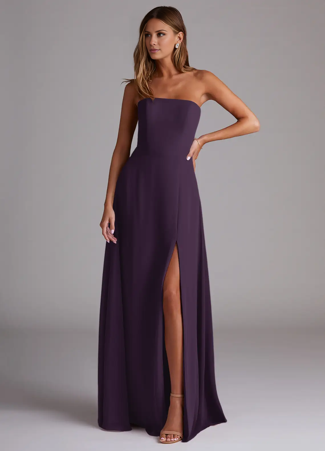A-line side seam chiffon side slit and floor length bridesmaid dress - Dress