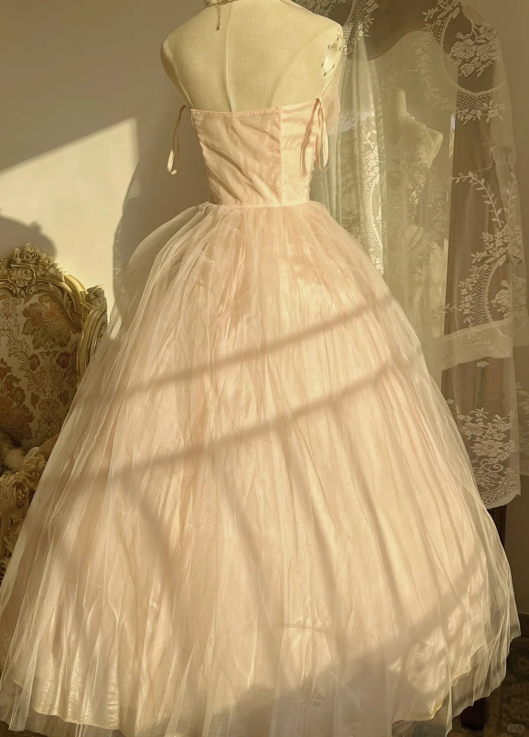 Sweet Pink Halter Neck Tulle Long Ball Gown Evening Dress cc5322
