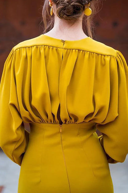 Elegant solid color patchwork foldable V-neck one-step dress for evening dress