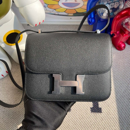 Hermes Constance Epsom CK89 Black Silver Hardware 18Cm