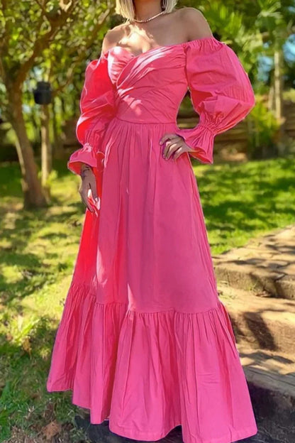 Casual solid color split splicing square neck high waisted skirt for evening dress
