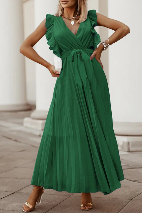 Casual solid color split V-neck cake dress evening dress