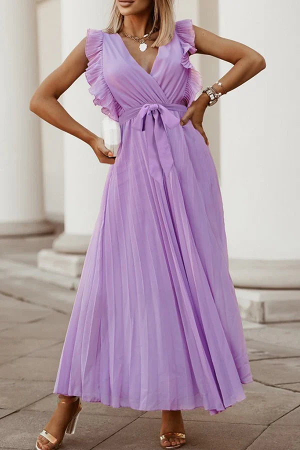 Casual solid color split V-neck cake dress evening dress