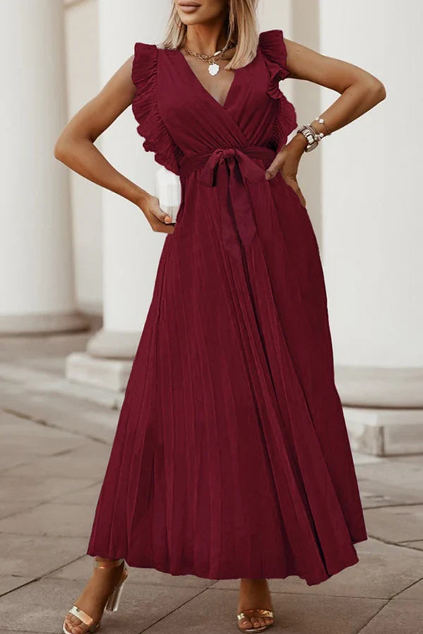 Casual solid color split V-neck cake dress evening dress