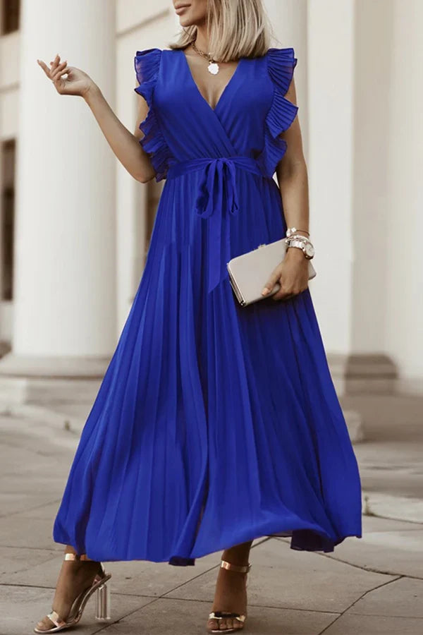 Casual solid color split V-neck cake dress evening dress