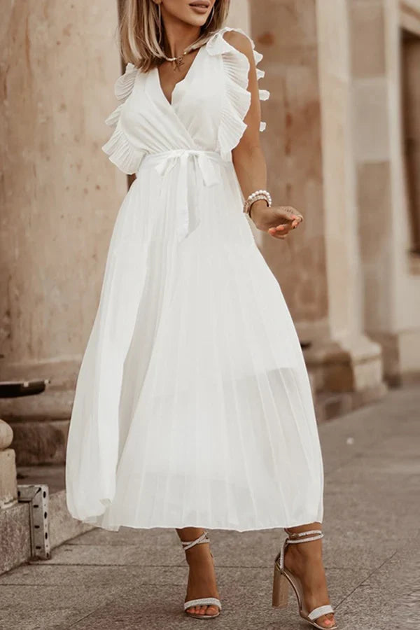 Casual solid color split V-neck cake dress evening dress