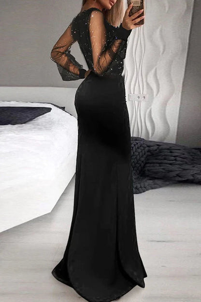 Leisure and elegant patchwork sequin V-neck irregular evening dress
