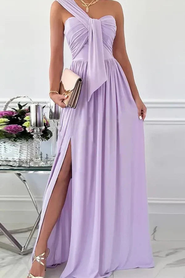 Elegant Formal Solid Color Asymmetric Solid Color One Shoulder Irregular Evening Dress