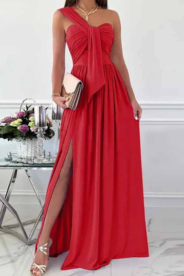 Elegant Formal Solid Color Asymmetric Solid Color One Shoulder Irregular Evening Dress