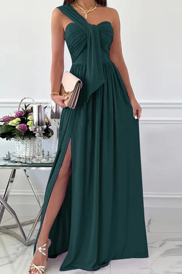 Elegant Formal Solid Color Asymmetric Solid Color One Shoulder Irregular Evening Dress