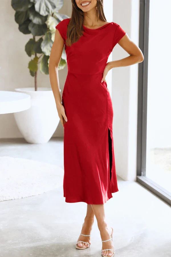 Elegant solid color hollow out solid color A-line evening dress