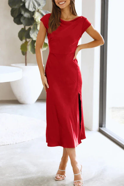 Elegant solid color hollow out solid color A-line evening dress