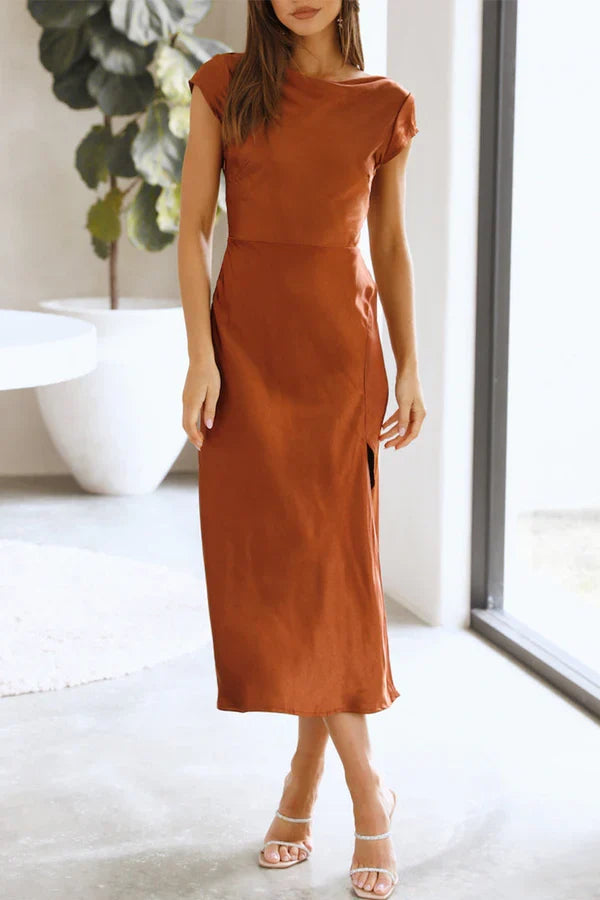 Elegant solid color hollow out solid color A-line evening dress