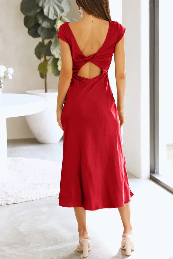 Elegant solid color hollow out solid color A-line evening dress