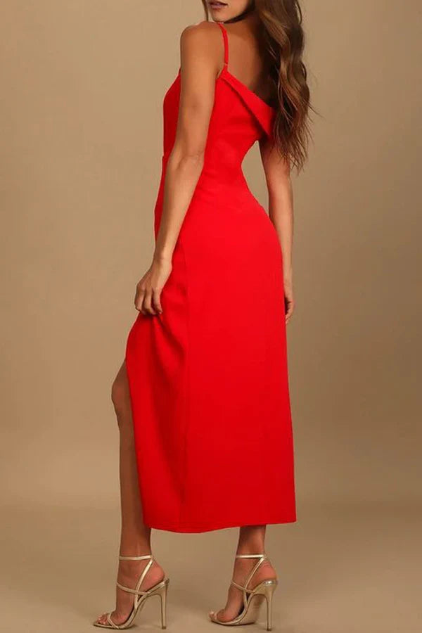 Sexy elegant solid color slit asymmetrical and irregular evening dress