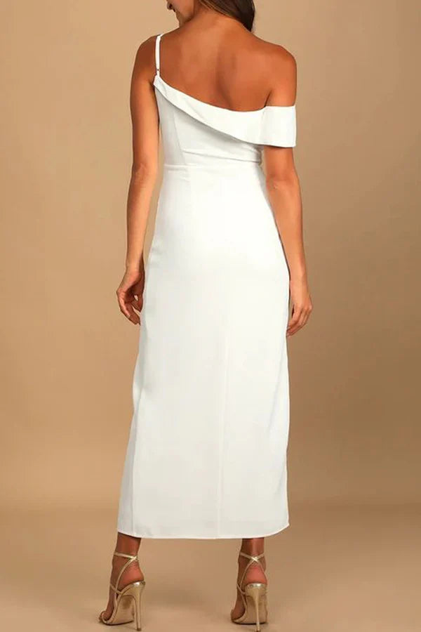 Sexy elegant solid color slit asymmetrical and irregular evening dress