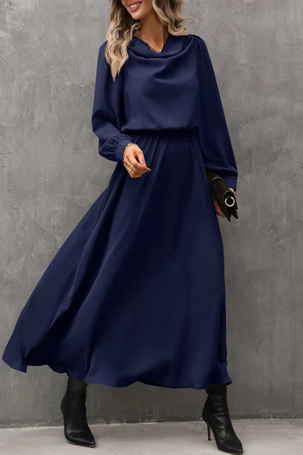 Elegant solid color asymmetrical scarf collar A-line evening dress