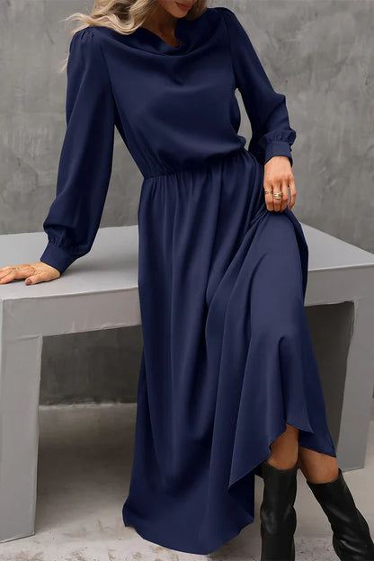 Elegant solid color asymmetrical scarf collar A-line evening dress