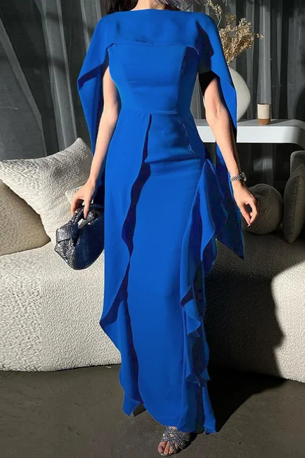Elegant solid color patch irregular evening dress