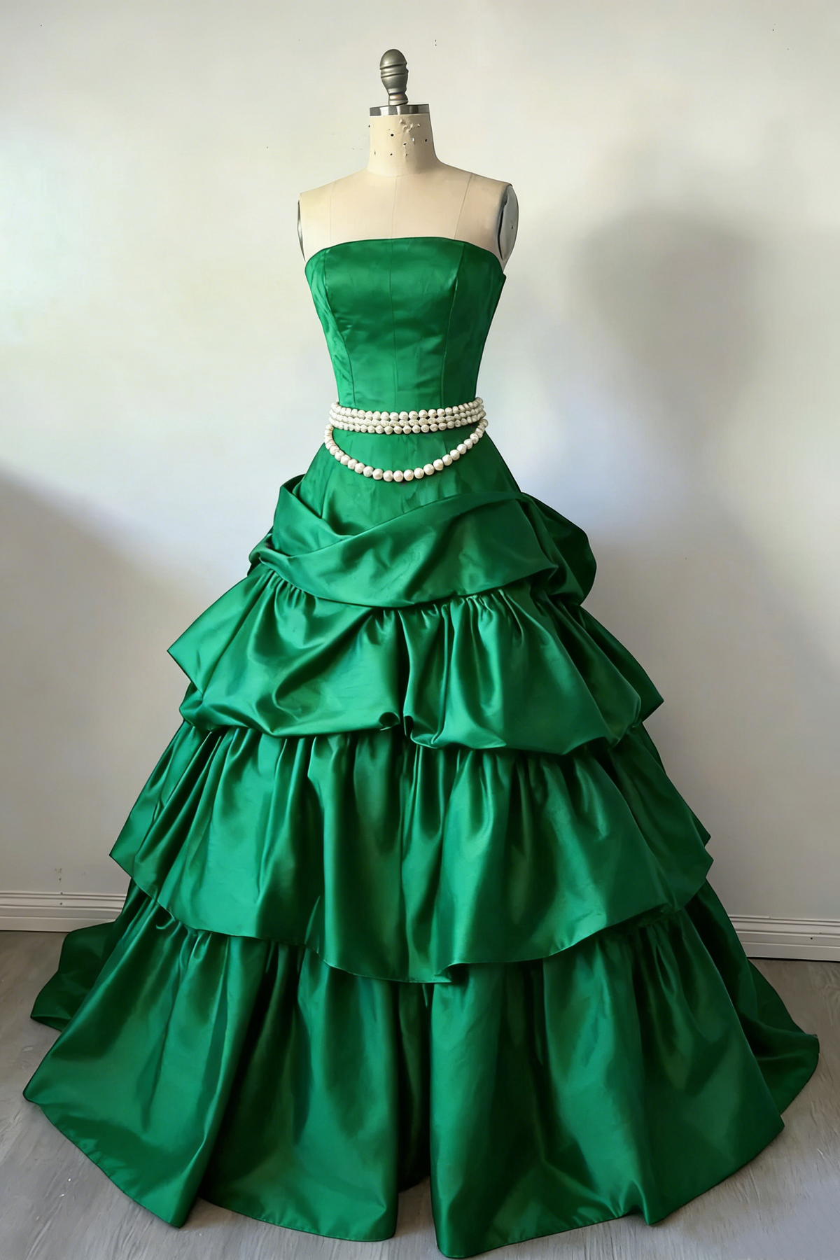 Elegant Strapless Burgundy Satin Pleated Layered Long Party Dress Prom Dresses SP1339