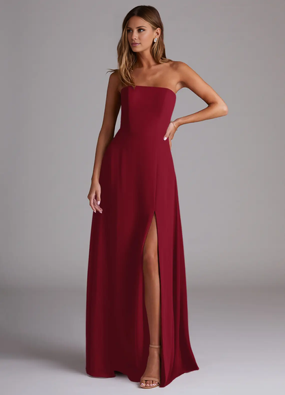 A-line side seam chiffon side slit and floor length bridesmaid dress - Dress