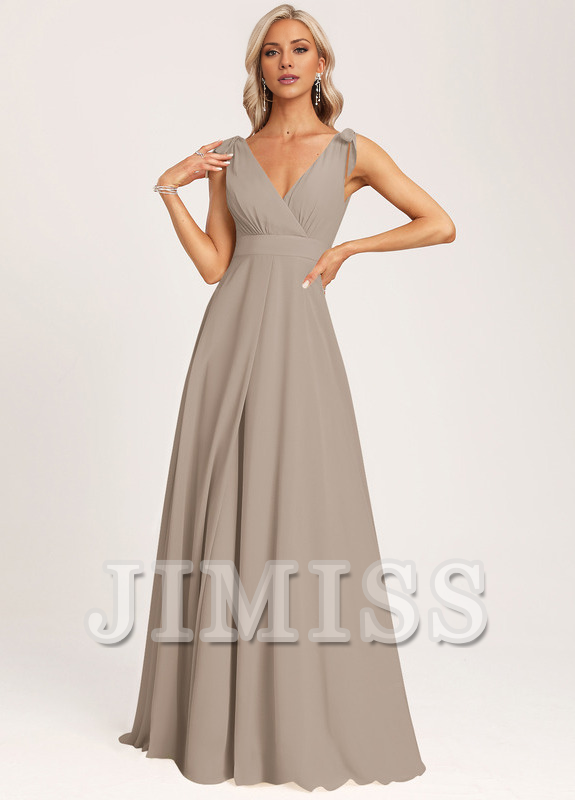 A-link V-neck and ground chiffon bow bridesmaid dress