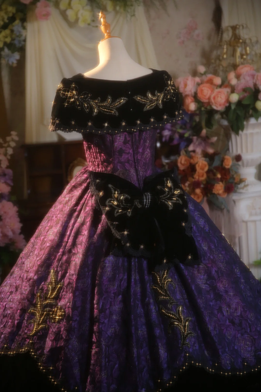 Purple vintage patterned fitted waist ball gown/bridal dress R7273