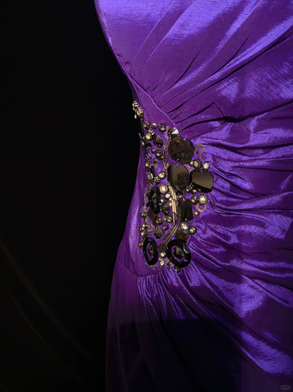 Purple halter-neck fitted short ball gown R8684