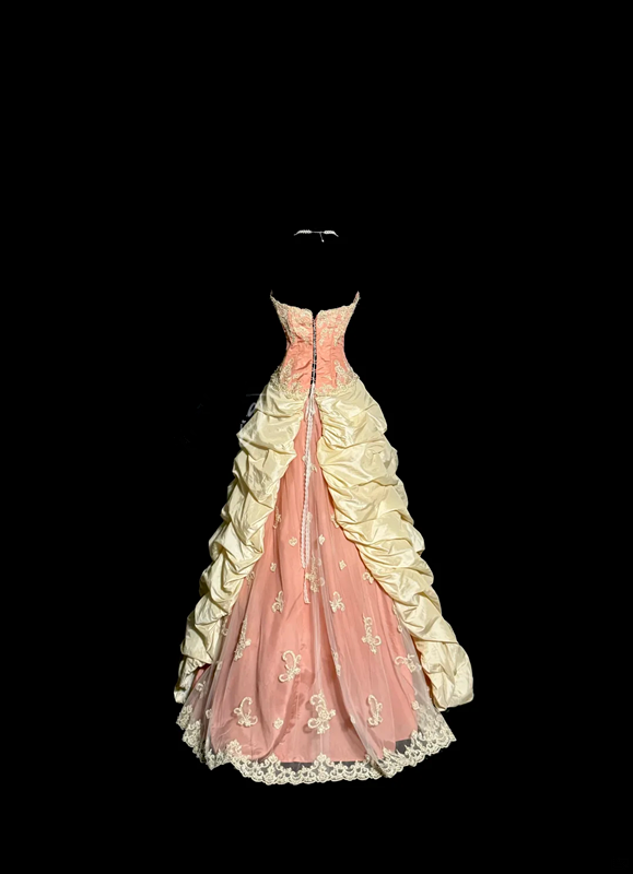 Light pink strapless fitted bodice and light apricot tutu skirt ball gown R8110