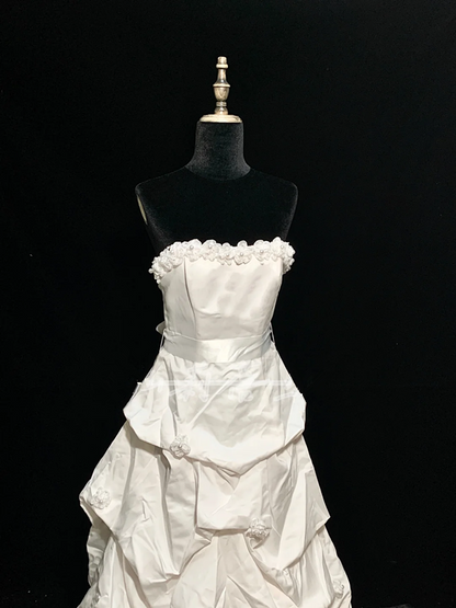 White strapless fitted long ball gown R8688