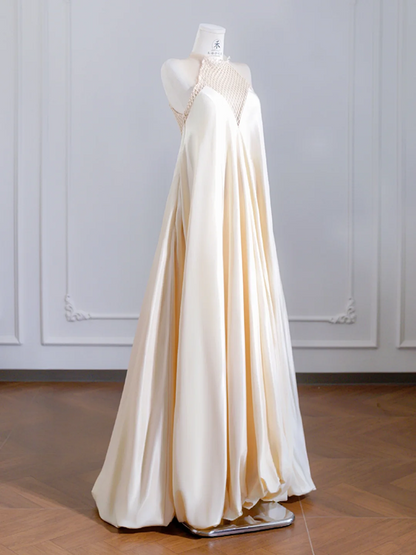 Light apricot sleeveless puffy long elegant ball gown R8241