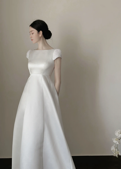 White high‑waist elegant long prom dress R7967