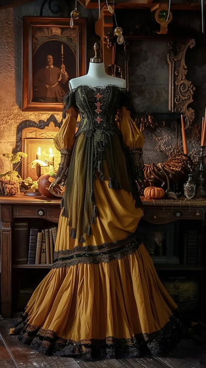 Black off-the-shoulder fitted waist slim-fit sexy gold long skirt ball gown R8127