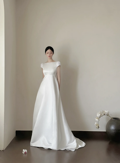 White high‑waist elegant long prom dress R7967