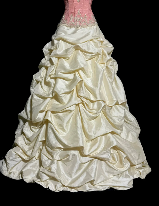 Light pink strapless fitted bodice and light apricot tutu skirt ball gown R8110