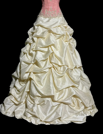 Light pink strapless fitted bodice and light apricot tutu skirt ball gown R8110