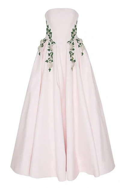 Light pink strapless fitted long elegant ball gown, bridal dress R8563