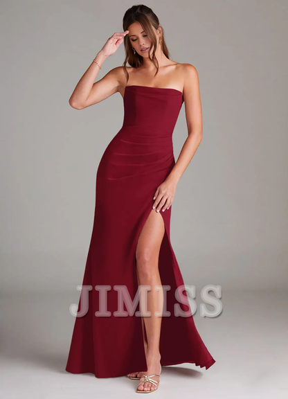 Strapless off shoulder side slit backless and floor length bridesmaid dress - Dress