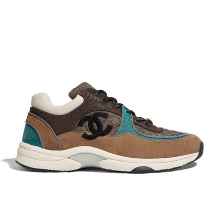 Chanel CC Logo Low Top Trainer Sneakers Brown And White G38301 Y55434 K3161