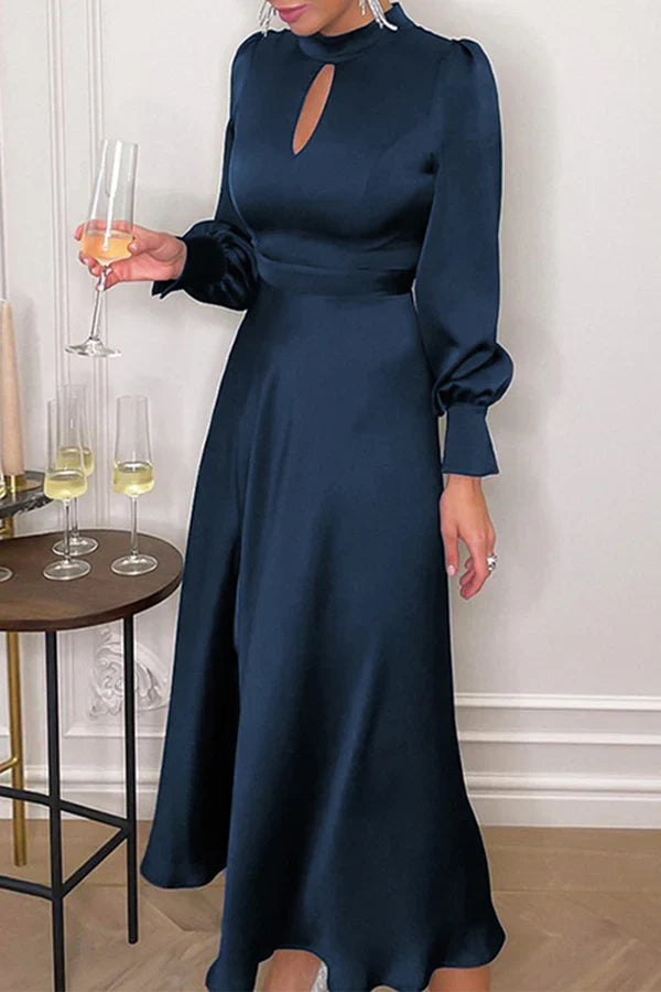 Elegant solid color hollow out high neck waist skirt for evening dress
